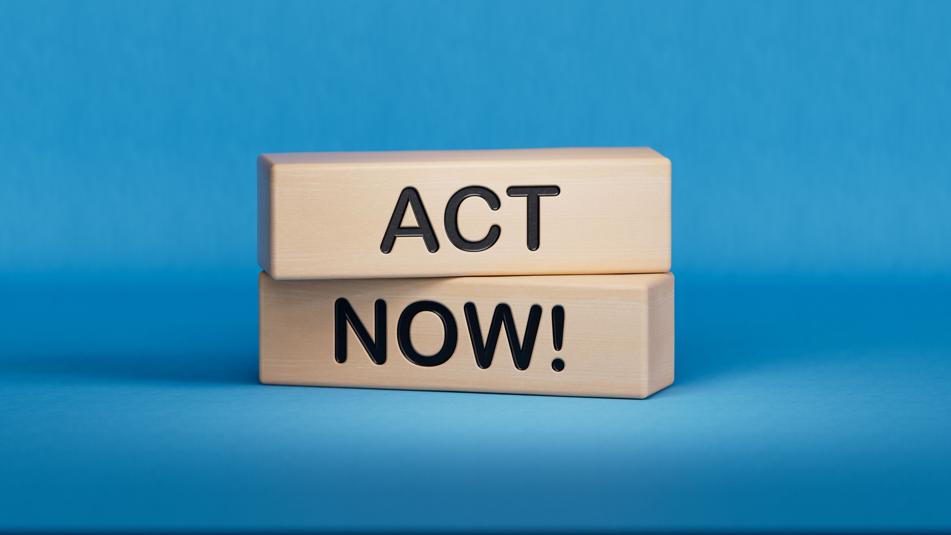 Act now symbol. Wooden blocks with words Act now.Business and Act now concept. Copy space.3D rendering on blue background.